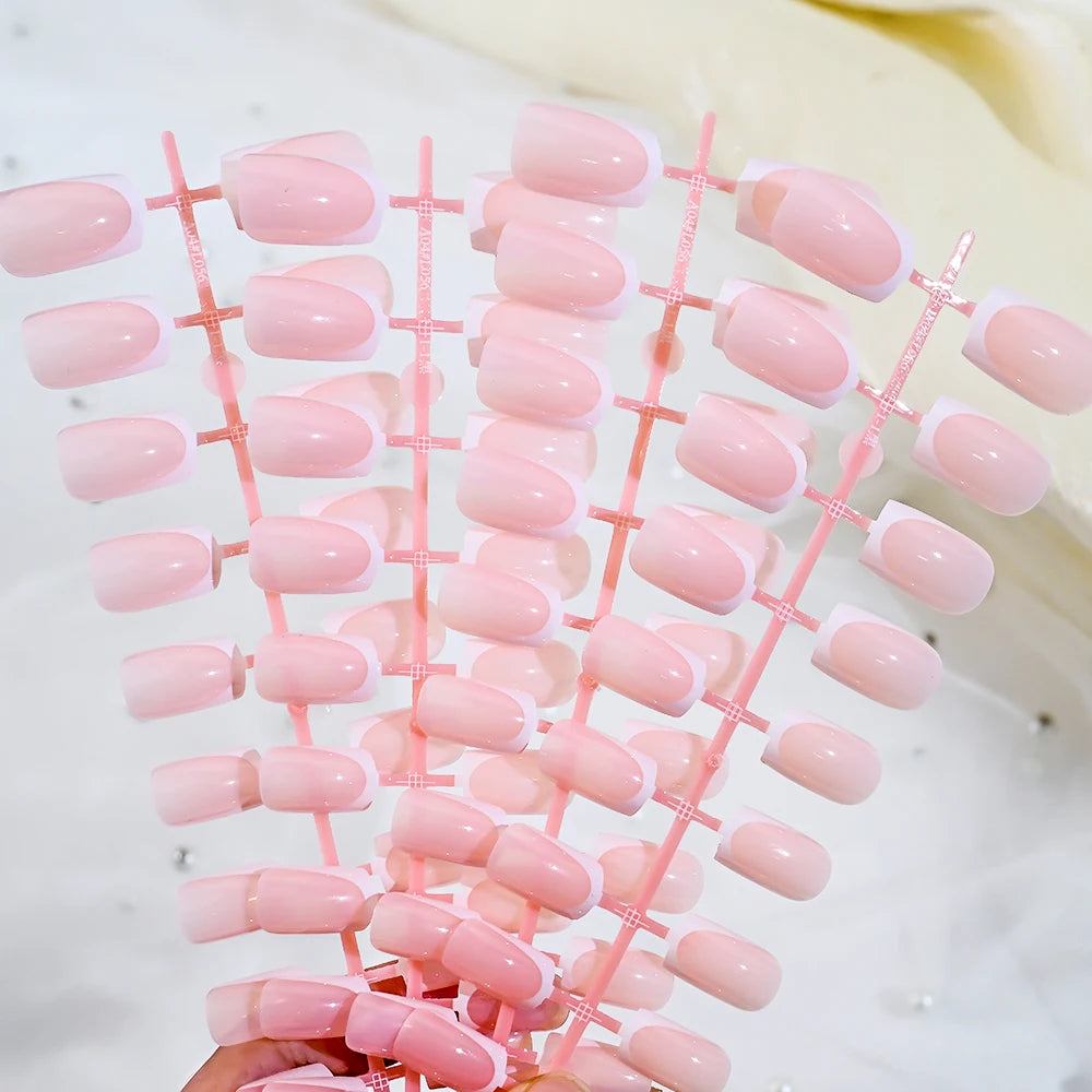 120Pcs French Nude Pink Almond Press-On Nails Full Cover Wearable Short Almond French Acrylic Nail Tips DIY Nail Extension Tips