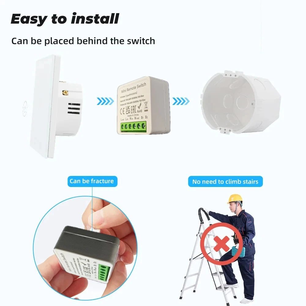 Wireless Smart Switch Light 433Mhz RF 86 Wall Panel Switch with Remote Control Mini Relay Receiver Home Led Light Lamp Fan