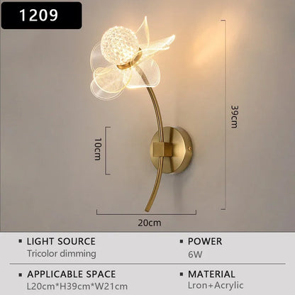 LED Wall Lamp Modern Luxury Flower Shaped Decorative Light Bedroom Bedside Study Dining Room Living Room Background Wall Lamp