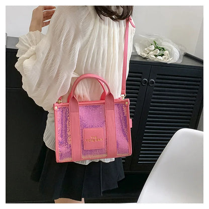 Women's Tote Bag Sequin Shoulder Bag PU Leather Large Capacity Luxury Designer The Tote Bag For Women Crossbody Bags 2024 New