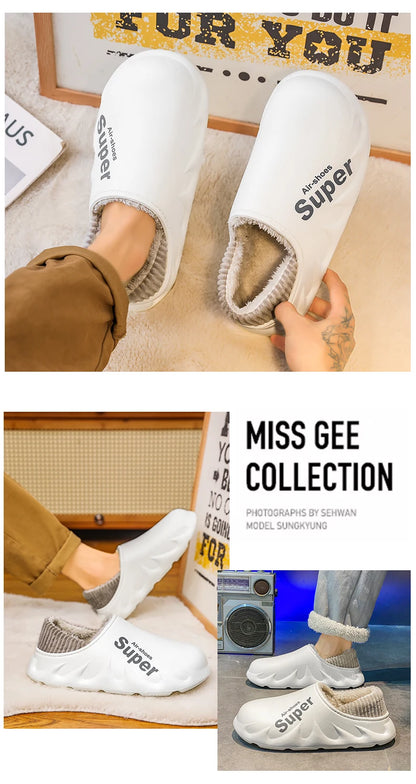 Plus Size 4849 Winter Men Slippers Warm Fur Home Slippers for Men Fashion Plush House Cotton Shoes Womens Wear Slides New