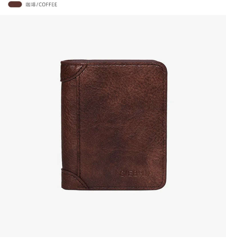 Men's Wallets RFID Blocking Genuine Leather Trifold Business Short Purse Wallet for Men with ID Window and Credit Card Holder