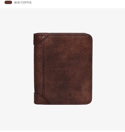 Men's Wallets RFID Blocking Genuine Leather Trifold Business Short Purse Wallet for Men with ID Window and Credit Card Holder