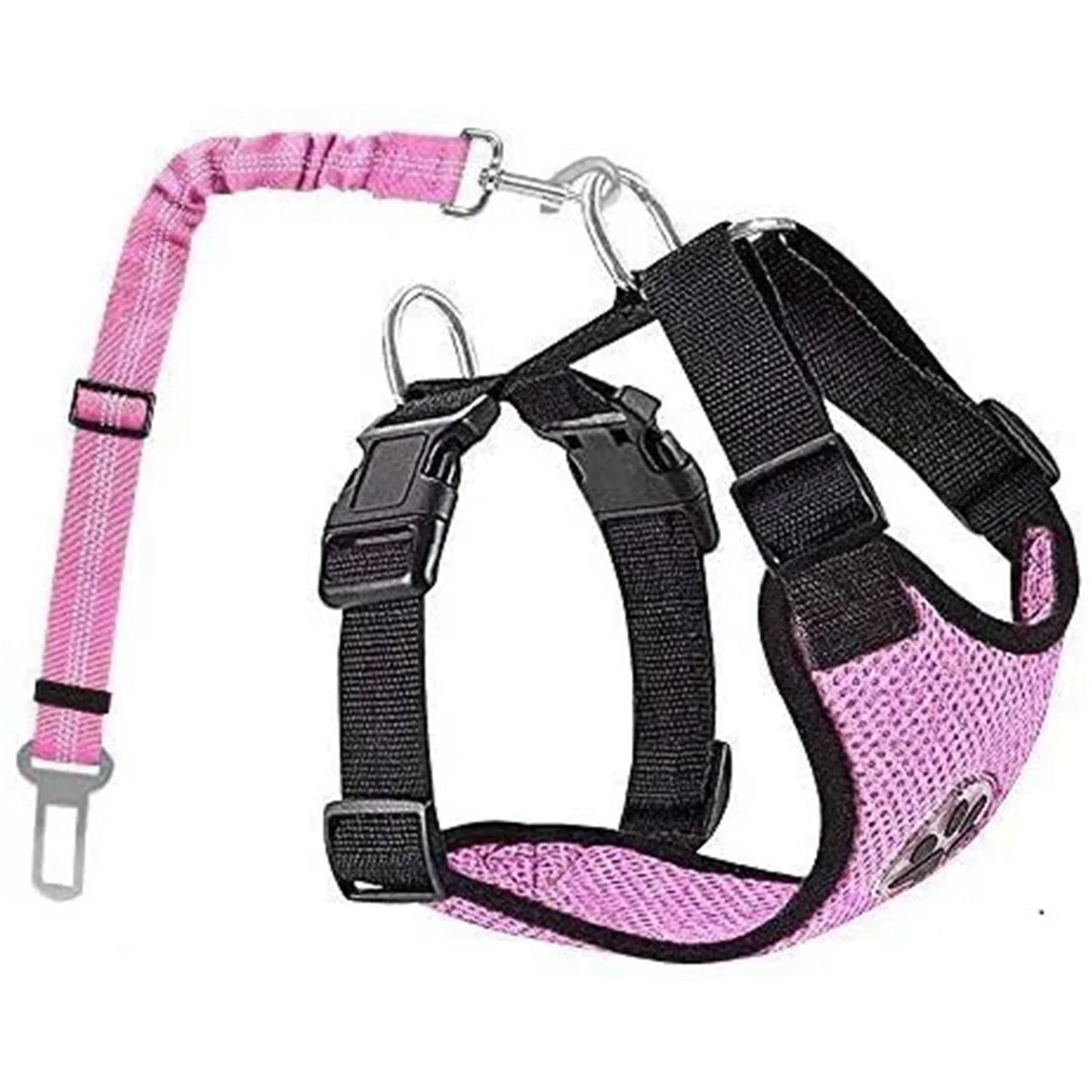 Dog Car Harness Seatbelt Set, Dog Vest Harness Adjustable with Breathable Mesh & Vehicle Safety Seat Belt Tether with Elastic