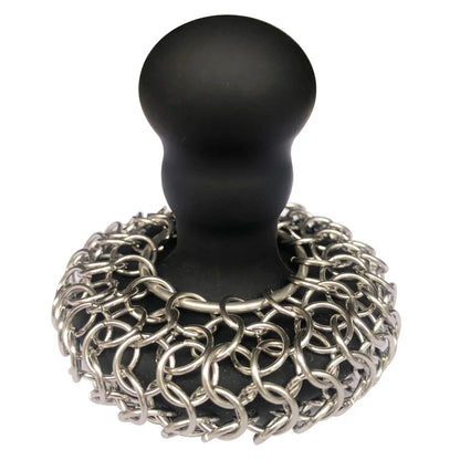 Chainmail Scrubber with Silicone Handle Cast Iron Cleaner for Cast Iron Grill Pan Skillet Wok Bakeware Cast Iron Scrubber