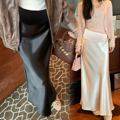Maternity 2025 New Early Spring Vinegar Satin Covers Strap Slim A-line Long Skirt High Waist Drooping Fish Tail Youth Pregnancy