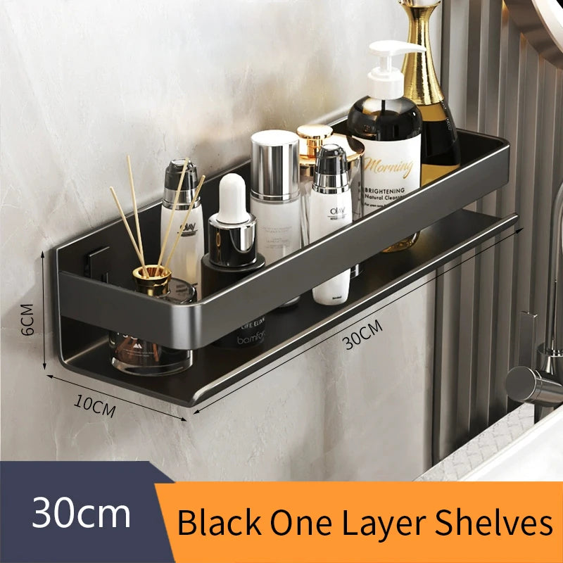 Bathroom Accessories Shelf Organizer Shower Storage Rack Gray Wall Mounted Space Aluminum Toilet Shampoo Holder Shelves 30-50CM