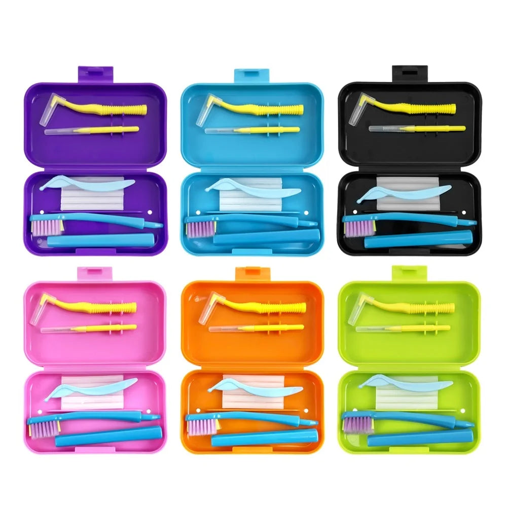 Orthodontic Oral Care Kit Portable Toothbrush Box Orthodontic Wax Foldable Toothbrush Interdental Brush Teeth Whitening Tool Hot