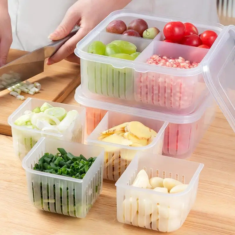 4 Grid Refrigerator Storage Box Food Vegetable Fridge Organizer Drain Basket Meat Onion Ginger Crisper