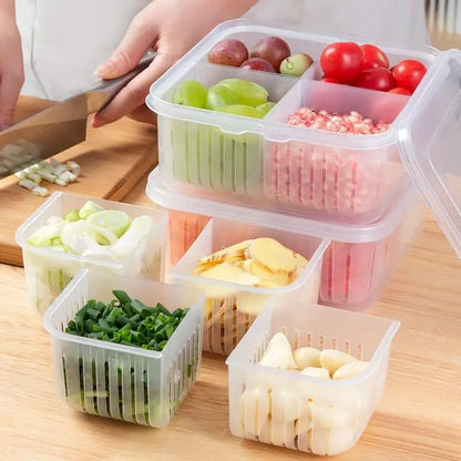 4 Grid Refrigerator Storage Box Food Vegetable Fridge Organizer Drain Basket Meat Onion Ginger Crisper