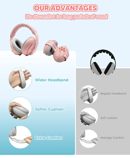 2-in-1 Baby Ear Muffs for Hearing Protection Noise Cancelling Earmuffs for Babies 2 Headbands Travel Essentials for Airplane