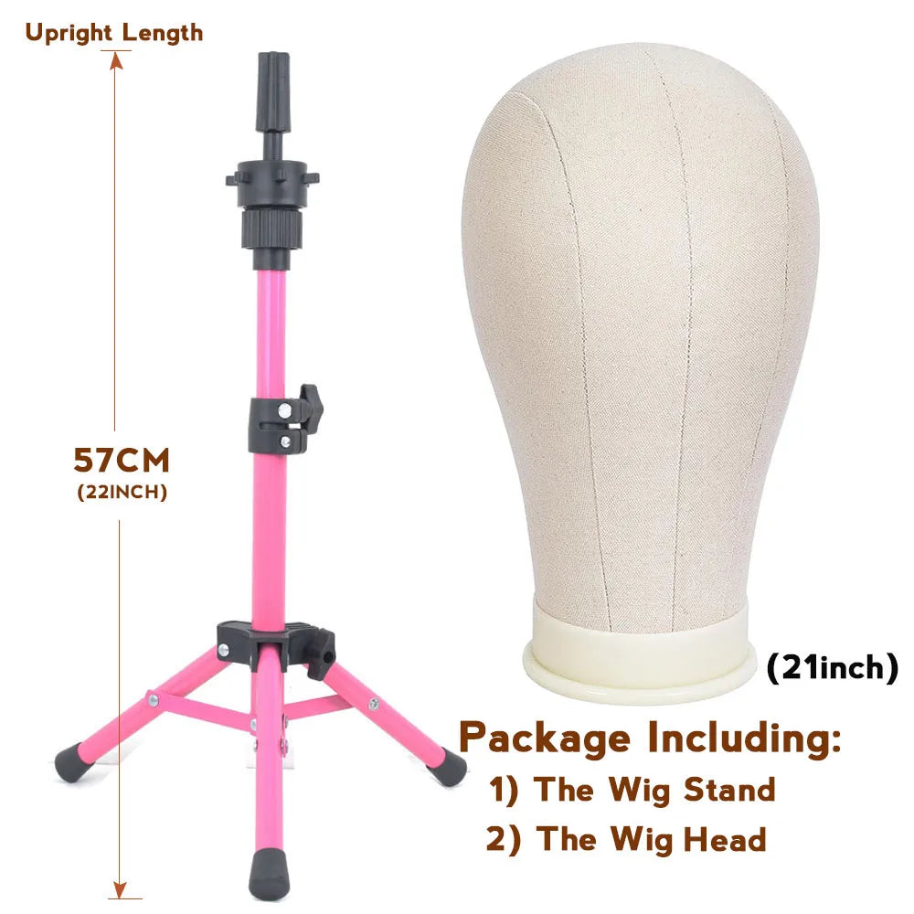 21-23inch Canvas Block Head Mannequin Wig Head Wig Stand Tripod with Head Mannequin Head Wig Display Styling Head With Stand