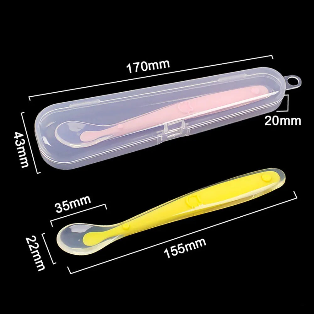 Silicone World Baby Complementary Food Silicone Spoon Training Spoon Soft Spoon Children's Feeding Tableware With Storage Box