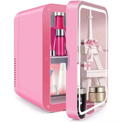 8L Mini Skincare Fridge with LED Mirror - 3-in-1 Portable Cooler & Warmer for Makeup, Face Masks, Perfumes (Home/Office/Car