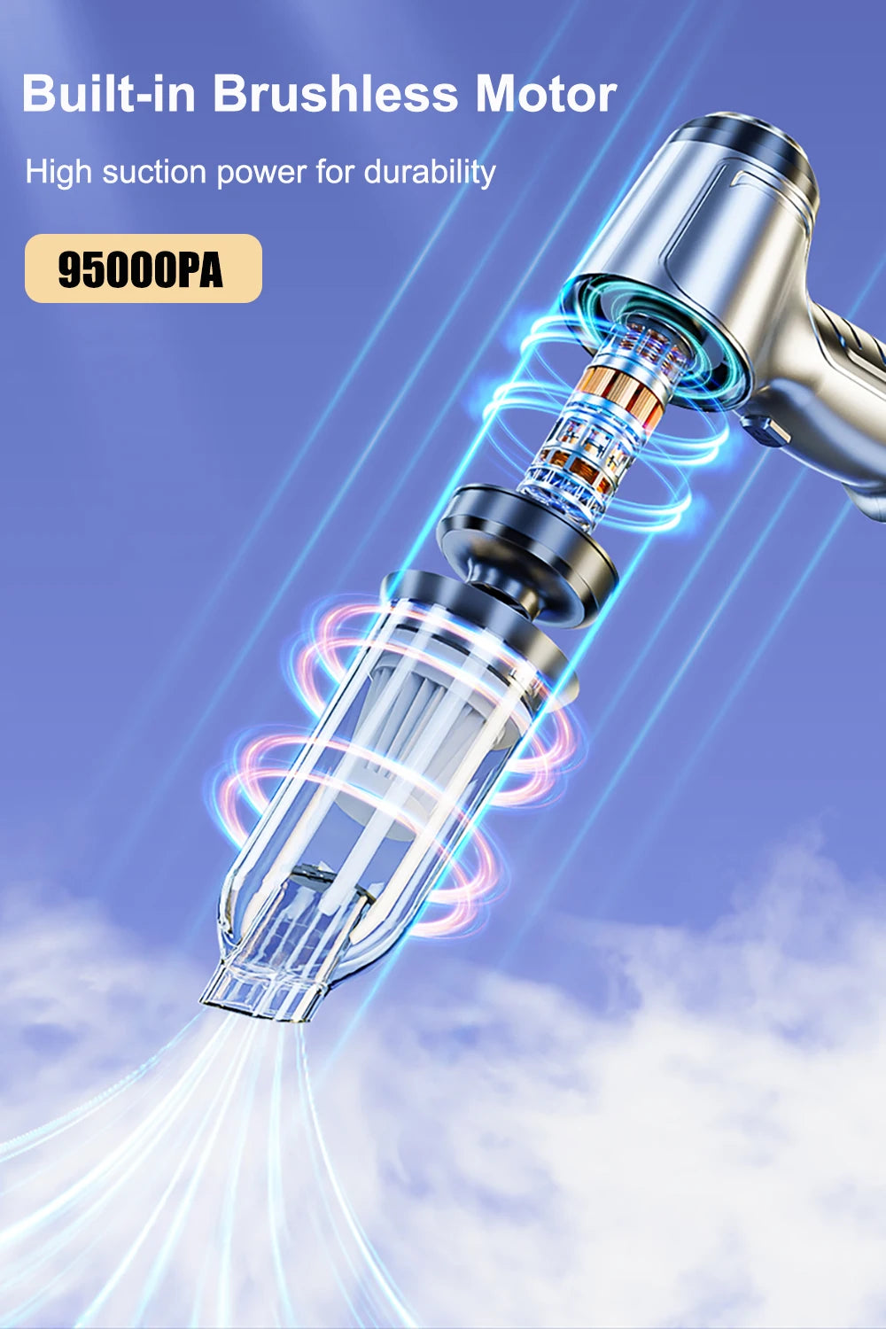 Car Vacuum Cleaner Wireless 95000PA Strong Suction Vacuum Cleaner Portable Handheld Vacuum Cleaner Blower 2in1 for Car Home