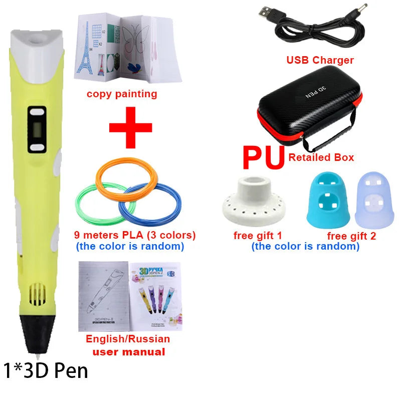 3D Pen 3d Printing Pen DIY Drawing Pens PLA Filament With USB PU Travel Case Birthday Christmas Gift For Kids Children