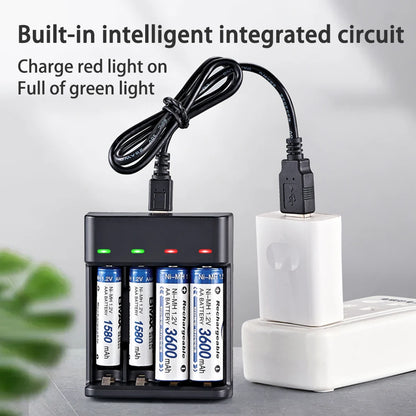 Battery Charger 4 Slot Intelligent Fast Charge With LED Indicator For 1.2V NiMH NiCd AAA/AA Rechargeable Batteries USB Charger