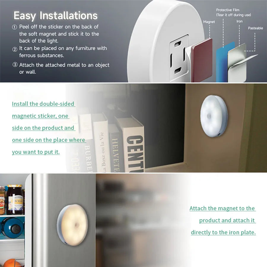 Smart LED Night Light with Motion Sensor, USB Rechargeable Bedside Lamp for Living Room, Hallway, Pathway, Toilet, Home Lighting