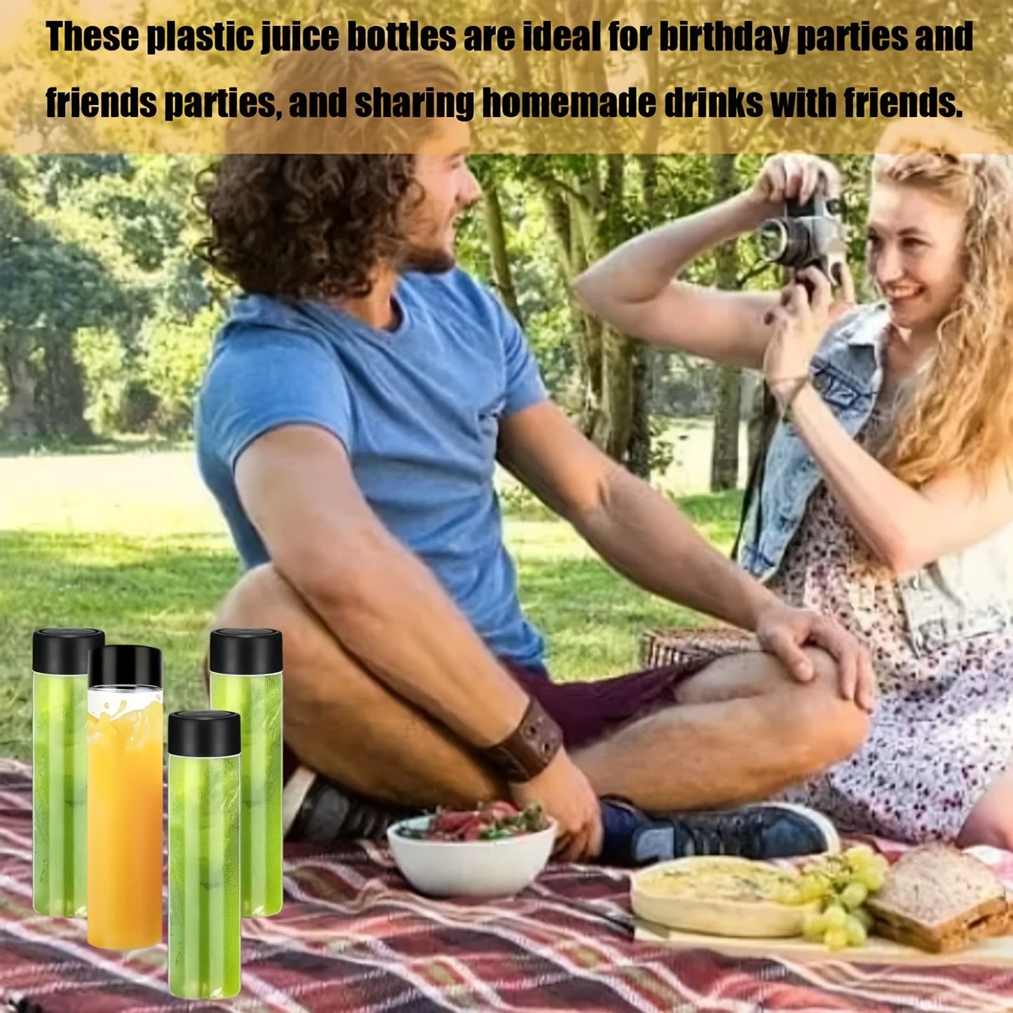 12pcs Portable Plastic Fruit Juice Bottle , Clear Bulk  Container For Indoor/Outdoor, Camping Drink  For Fridge Bar Supplies