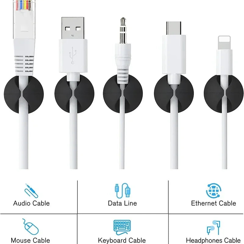 100-1PCS Desktop Wall Cable Clips Wire Management Self-Adhesive Cord Organizers Holder Clamp for USB Network Headphone Cables