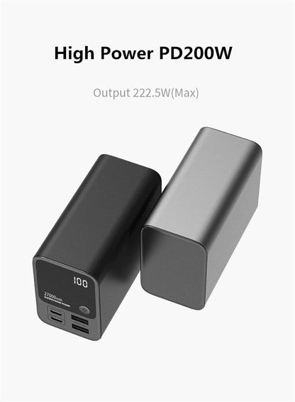22.5W Power bank PD 200W 27000MAH 5V 9V 12V 15V 20V 5A USB QC4.0 Super Charge VOOC Li-polymer battery