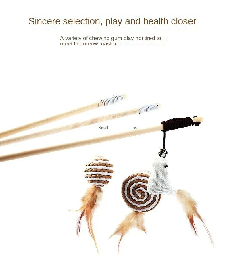 Interactive Cat Toy Kitten Funny Colorful Rod Cat Wand Toys Wood Pet Cat Toys Interactive Stick Pet Cat Supplies Stick Playing