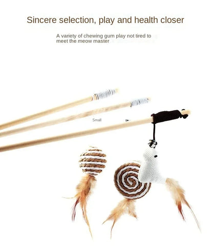 Interactive Cat Toy Kitten Funny Colorful Rod Cat Wand Toys Wood Pet Cat Toys Interactive Stick Pet Cat Supplies Stick Playing