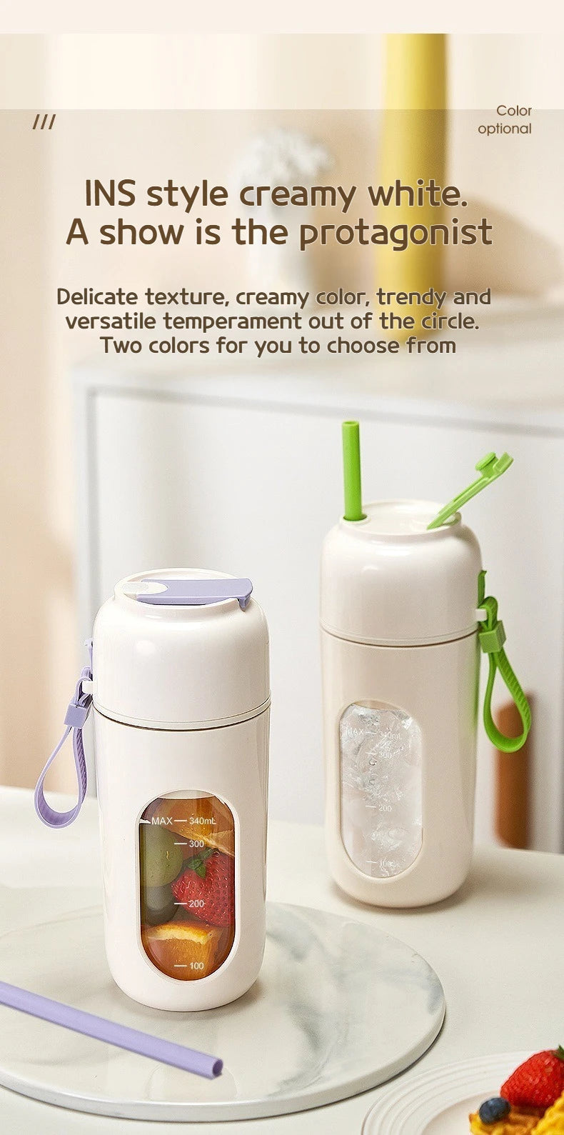 Portable Electric Blender Cup for Smoothies, Shaved Ice, and Juices - 12-Blade Stainless Steel with Wireless Charging Function