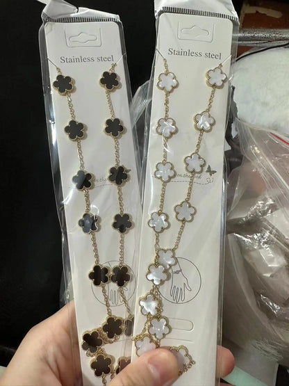 High Quality Hot Selling Plum Blossom Plant Five Leaf Flower Sweater Chain Bracelet Necklace Jewelry Set Stainless Steel Women's