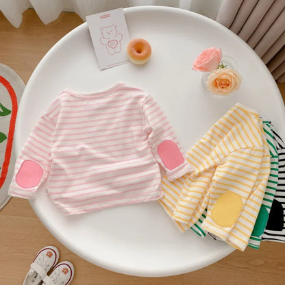 Spring Baby Boy Striped Cotton T-shirts Kids Cotton Clothes Toddler Girls Tops Children Long Sleeve Loose Bottoming T Shirt 0-4Y