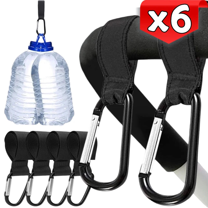 1-6Pcs Baby Stroller Hook Organizer Adhesive Nylon Clasp Loop Clips Carabiner Hooks Diaper Bag Shopping Pram Hook Buckles Hanger