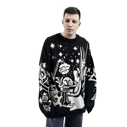 Oversized Sweaters Men Women Harajuku Anime Girl Graffiti Vintage Knitted Sweater lo-fi Winter Unisex Cotton Pullover Streetwear