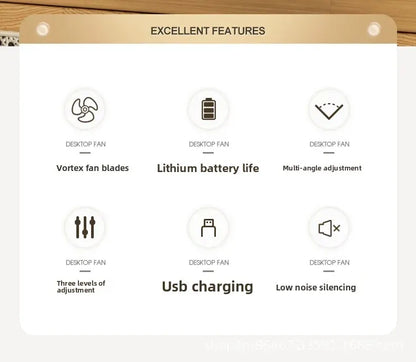 Desktop Rechargeable Fan Small Portable Air Conditioning Appliances Auto Rotation Ventilador 3-speed Wind Silent for Home Office