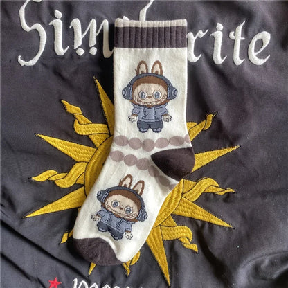 Labubu Mid Length Socks for Children Versatile Couples Trendy College Style Anime and Cartoon Department Labubu Cloth Long Socks