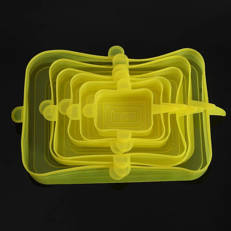 6PCS Square Silicone Stretch Lid Kitchen Tool Accessories Reusable Food Packaging Sealed Lid Keeps Fresh Elastic Bowl Lid