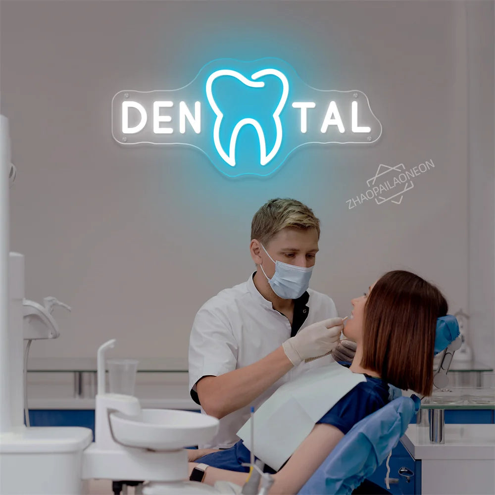 DENTAL CARE LED Neon Tooth USB Powered Neon Signs Teeth Dental Night Light 3D Wall Art & Game Room Bedroom Party Decor Lamp Sign