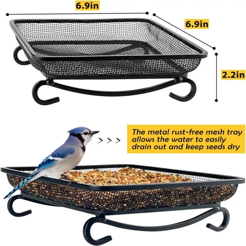 HUA Wild Bird Feeders Square Ground Tray Bird Feeder Metal Mesh Bowl High-capacity Ground Animal Feeding Tray Pet Feed Supplies