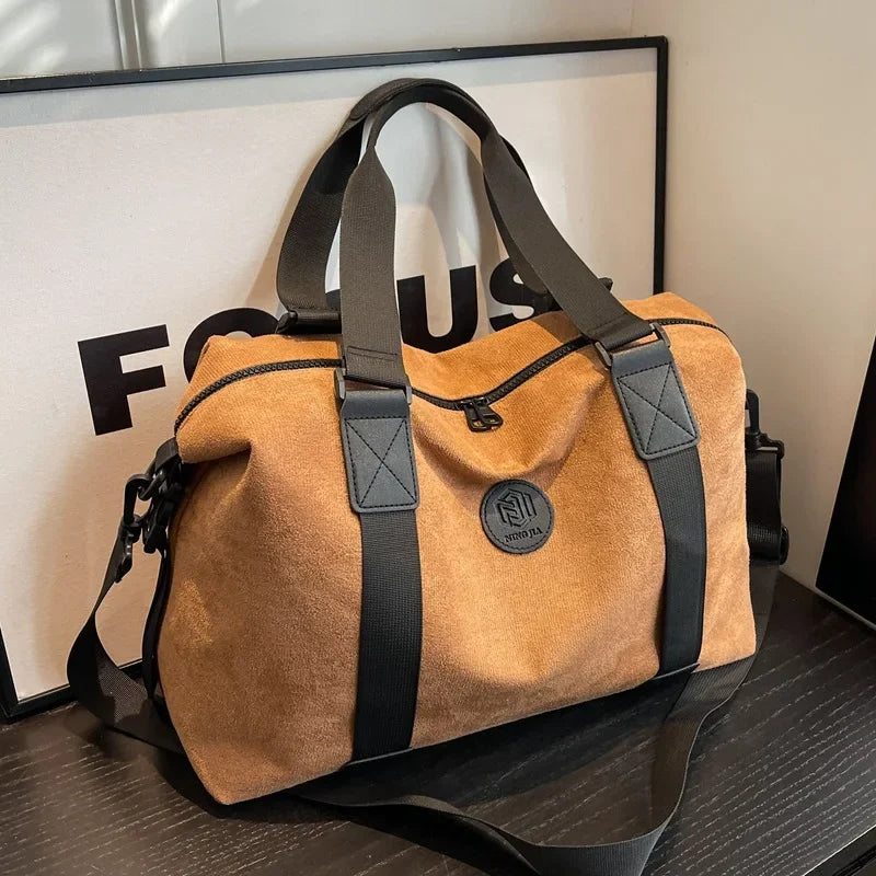 Men's Large Capacity Fashionable Short Distance Travel Totes New Suede Travel Handbag Women's Portable Sports and Fitness Bag