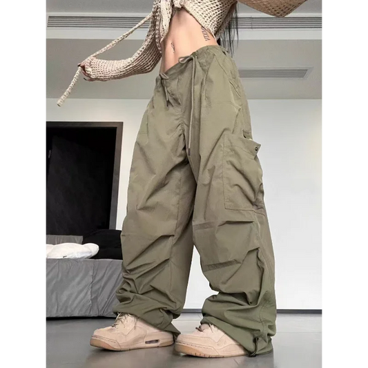 American Vintage Loose Cargo Pants Women Casual Street Personality Women's Cargo Pants Drawstring Design New Spring Trousers