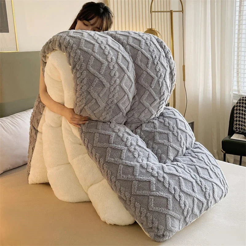 Super Thick Weighted Winter Blanket for Bed Faux Lamb Cashmere Plush Fleece Throw Queen King Size Cozy Warm Quilt Comforter