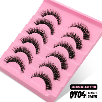 GROINNEYA Lashes 5/7 Pairs Wispy Mink Lashes Invisible Band Eyeashes Look Like Extensions Strip Lashes Natural Look Soft Fluffy