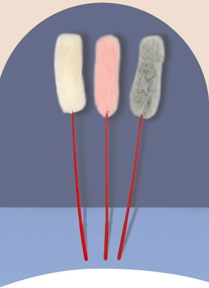 Cat Toys Interactive Cat Stick Faux Rabbit Fur Pompom Plush Pet Interactive Stick Cat Playing Training Toys Pet Supplies