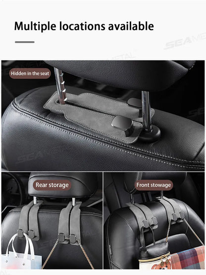 BLALION Car Seat Headrest Hook Universal Hidden Auto Hook Suede Metal Hanging Hooks Interior Seat Back Hanger Hook Accessories