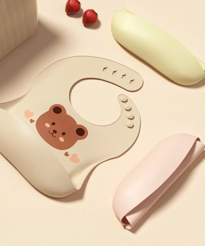 Children's Saliva Feeding Bib Cute Cartoon Baby Bib Waterproof and Adjustable Soft Silicone Bib Baby Feeding Accessories Bibs