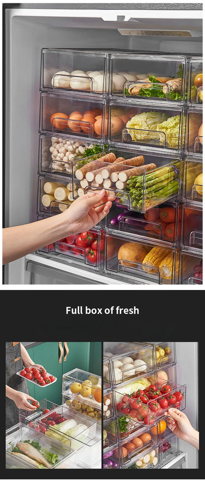 Kitchen Refrigerator Storage Box Fruit Vegatable Meat Fish Food Drawer Organizer Fresh-keeping Stackable Bin Stackable Container