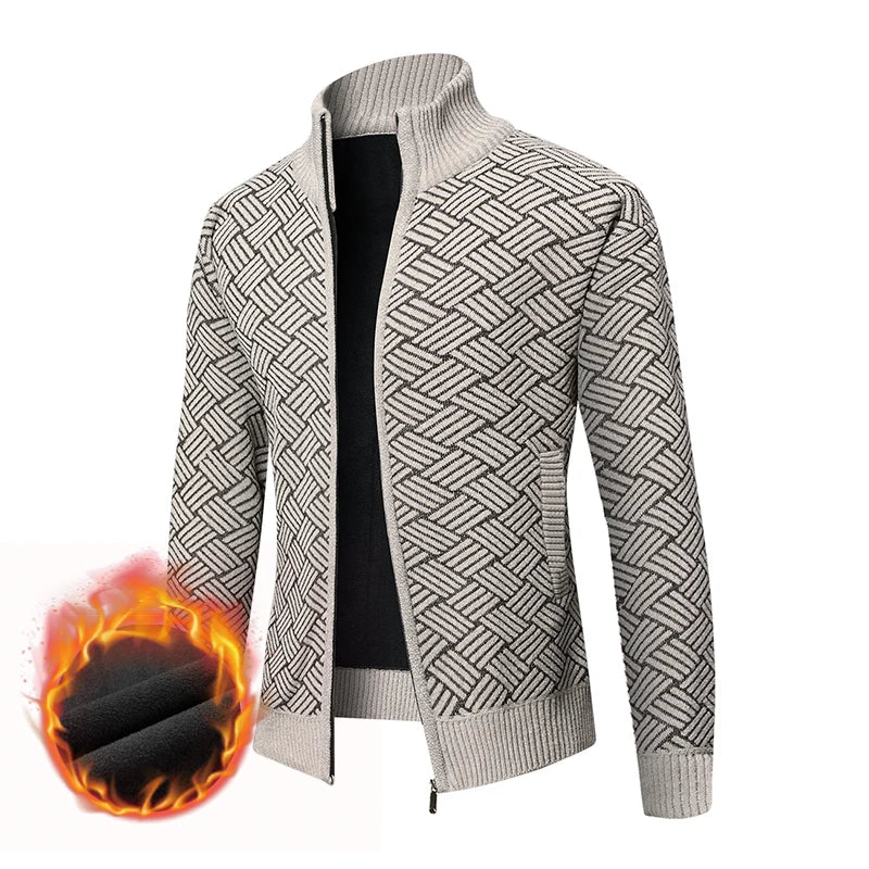 Top Quality Thick Velvet Zip Up New Brand Fashion Knit Cardigan Korean Sweater Casual Japanese Coats Jacket Mens Clothes 2025