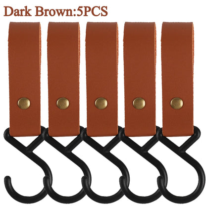 1/5pcs Outdoor Camping Hooks  Leather Hanging Hooks S-Shaped Rack Portable Camping Hangers Home Kitchen Storage Supplies