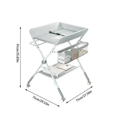 Portable Baby Changing Table for Nursery Height Adjustable Foldable Diaper Table with Swivel Wheels Drying Rack Large Storage