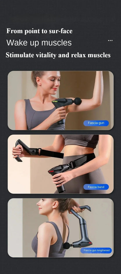 Portable Extended Handle Muscle Deep Tissue 3 in 1 Fascial Percussion Massage Gun Neck and Shoulder Back Vibration Massage Gun