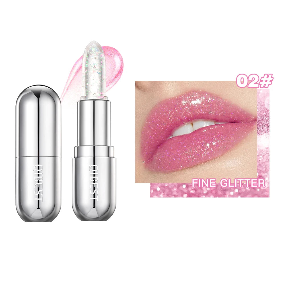 QIBEST Glitter Jelly Lipstick Lip Balm Colors Changing Lipstick Moisturizing Makeup Water Glossy Transparent Lip Stain Cosmetics